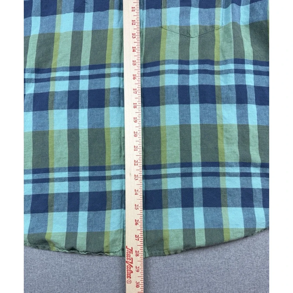 Banana Republic XL Plaid Short Sleeve Button Front Shirt Green Blue